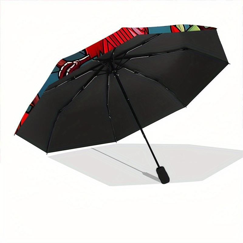 1pc Stained Glass Cardinal Automatic Open/Close Umbrella with Windproof, Functional Design, 8-Rib Sturdy Canopy