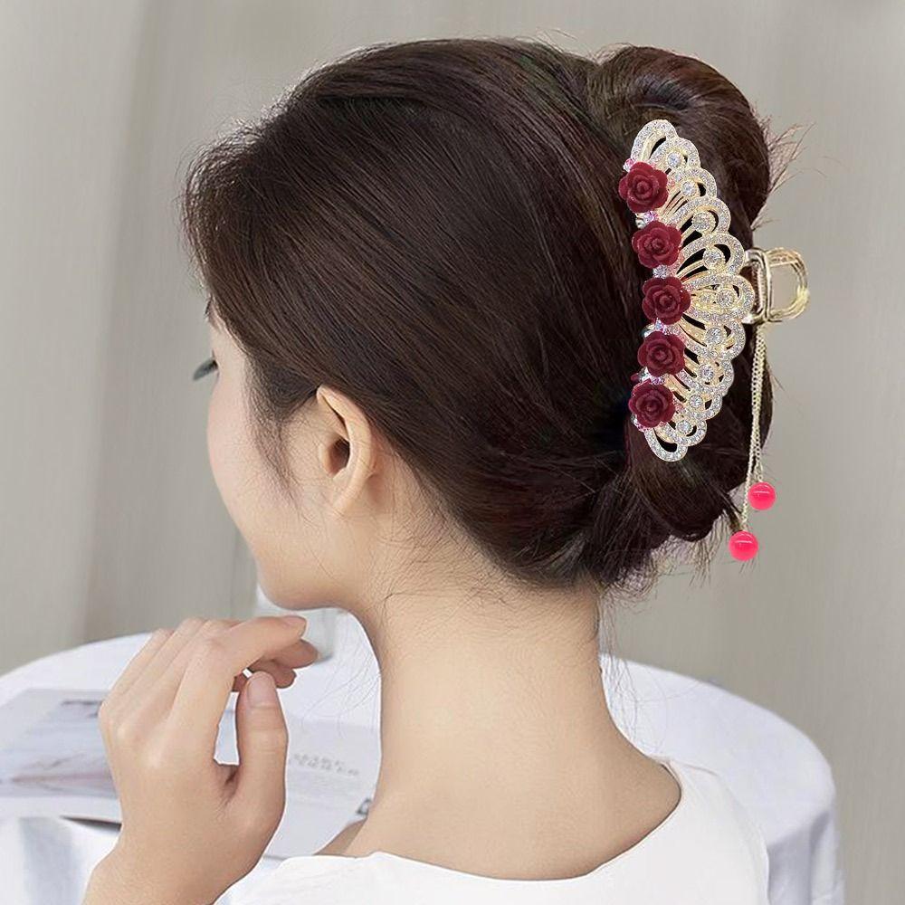 Lily of The Valley Bouquet Tassel Clip Shiny Color Hair Clips Rhinestone  Women