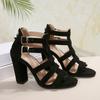 Fashion Roman Sandals New Fashion Round Toe Breathable Cutout Block Heel One Buckle Strap Rear Zip Fish Mouth Pump
