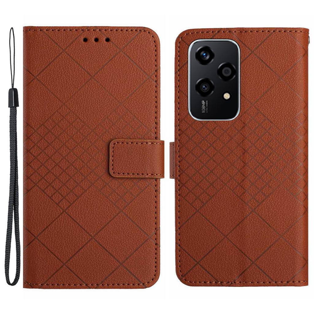 HT06 For Honor 200 Lite Magnetic Phone Case Rhombus Pattern Leather Stand Cover