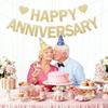 Happy Anniversary Glitter Banner - No DIY - Champagne Gold Happy Anniversary Decorations Banner for Romantic Wedding Birthday Party Decorations