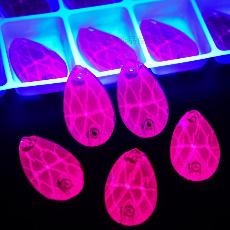 Glass Dark Purple Fluorescent Hand Sewn Drill, Special-Shaped Horse Eye Water Drop Neon Flat Bottom Hand Sewn Stone Diy Jewelry, Luggage Accessories