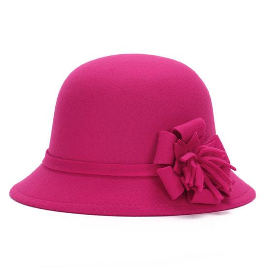 Women Retro Flower Bowler Hat Solid Color Cap for Party Prom Cocktail Travel