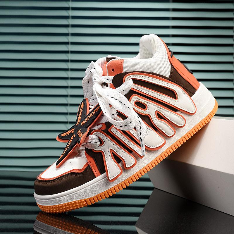 European Station Men's Shoes American High Street Letter Niche Bread Shoes Retro Skateboard Shoes Platform High Top Casual Moral Training Shoes