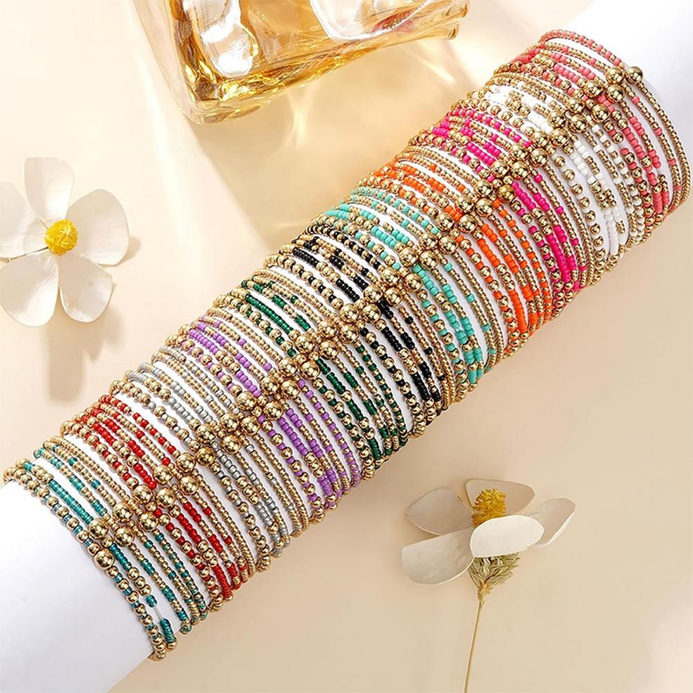 Layered Wrist Accessories Stackable Beaded Bracelets 1pcs Beaded Bracelet Stack for Women Teenage Girls Tiny Elastic Stretch