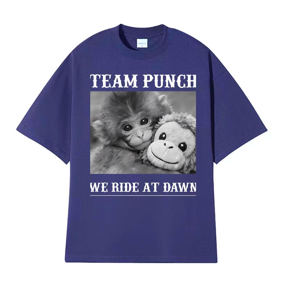 Team Punch Monkey We Ride At Dawn Graphic T Shirts Men Women Retro Fashion Gothic Tshirt Casual Short Sleeve T Shirt Streetwear