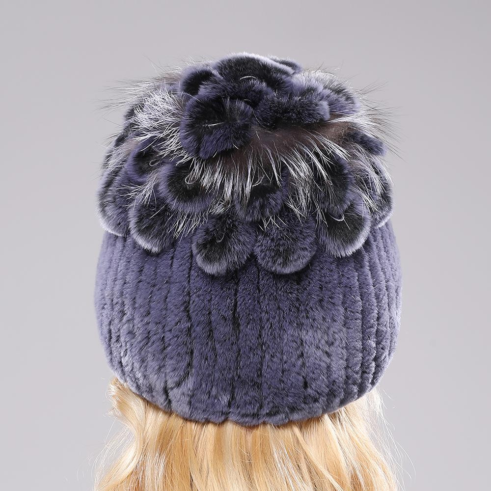 Căciulă Pufoasă de Iarnă din Blană Naturală Blană Naturală de Iepure Rex Căciulă Caldă Tricotată pentru Doamne Căciuli 100% din Blană Autentică