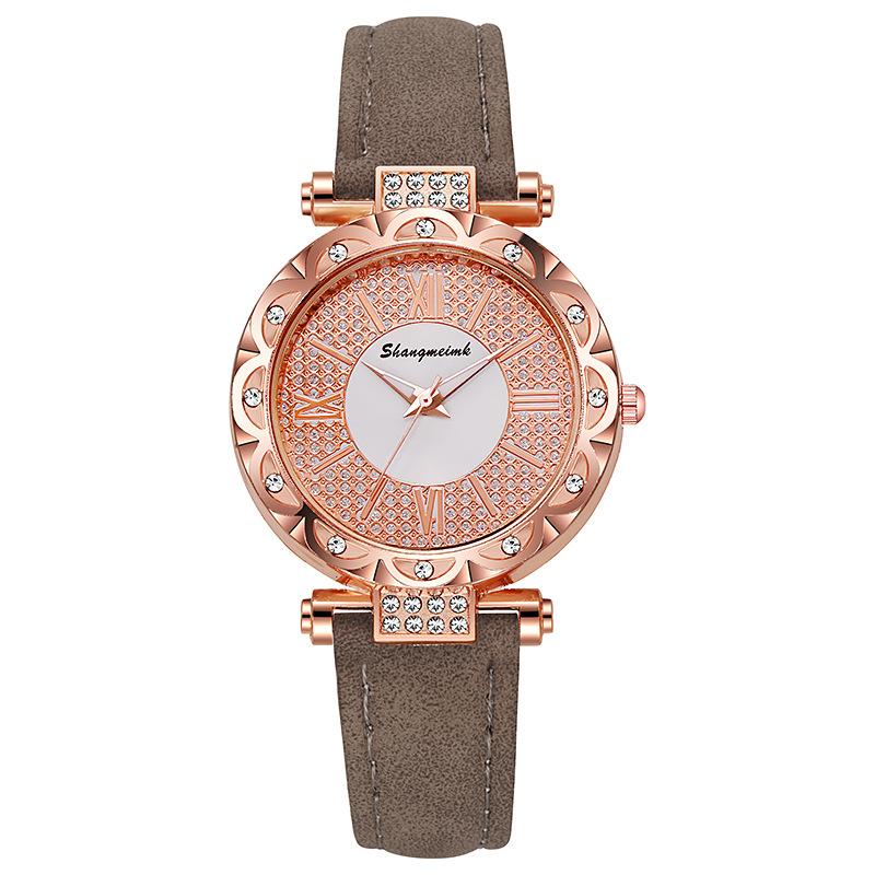 Damen Quarzuhr mit Strass-Zifferblatt und Lederarmband