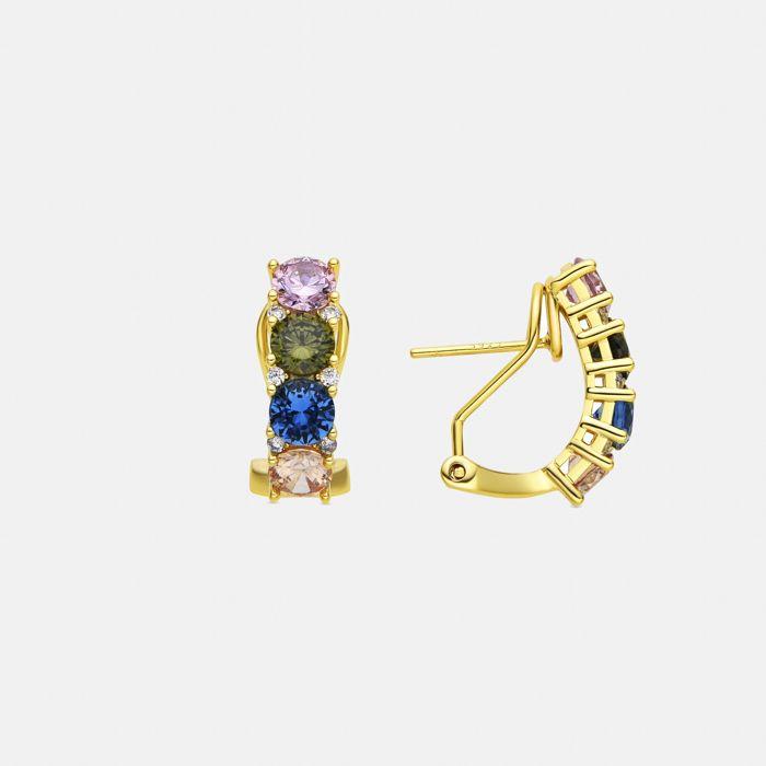 Boucles d'oreilles - Luxenter - Lymo - Argent 925 - Zircon multicolore - Or 18k