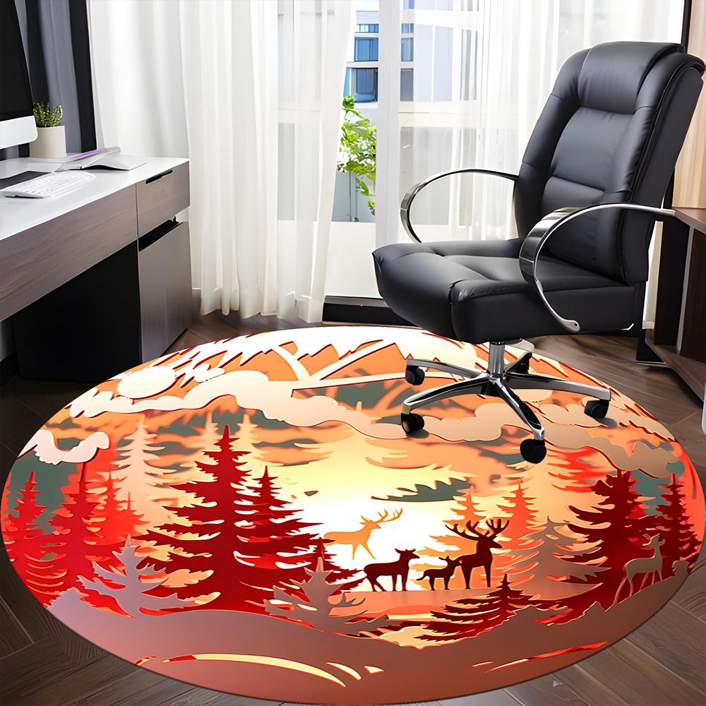 1 Stück Waldszene Dekoration Stuhl Teppich für Büro, Weiche, Rutschfeste Polyestermatte, Büro, Eingangsbereich, Wohnzimmer, Schlafzimmer
