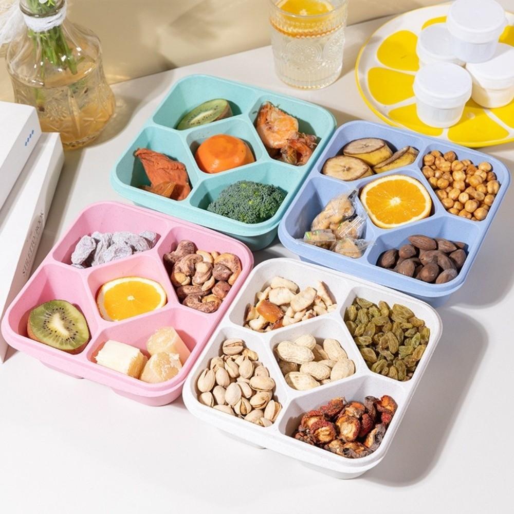 New Wheat Straw Snack Containers 5 Compartments Microwave Safe Food Storage Boxes Reusable Meal Prep Lunch Box for Adults