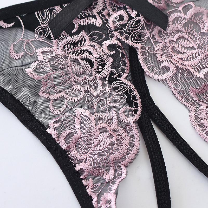 Calcinha sexy lingerie feminina virilha aberta g-string tanga bordado roupa interior feminina k83