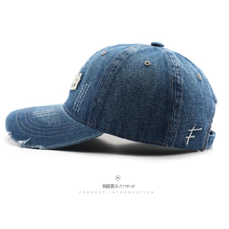 Retro washed denim baseball cap with letter embroidery, suitable for outdoor activities, travel, and sun protection