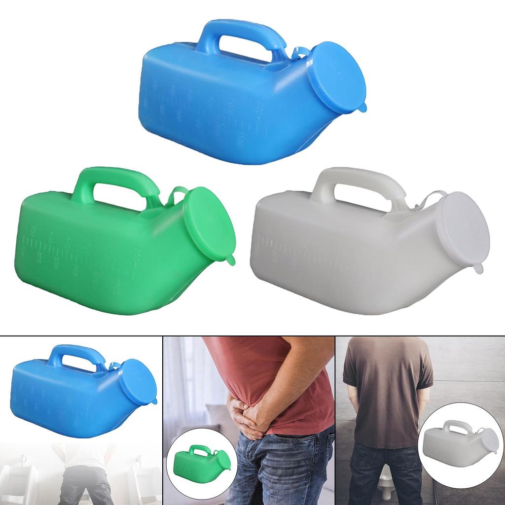 Male Urinal Plastic with Handle & Lid 1200ml Pee Bottle Men's Potty Bedpan for Hospital Emergency Car Camping Bedridden Patients