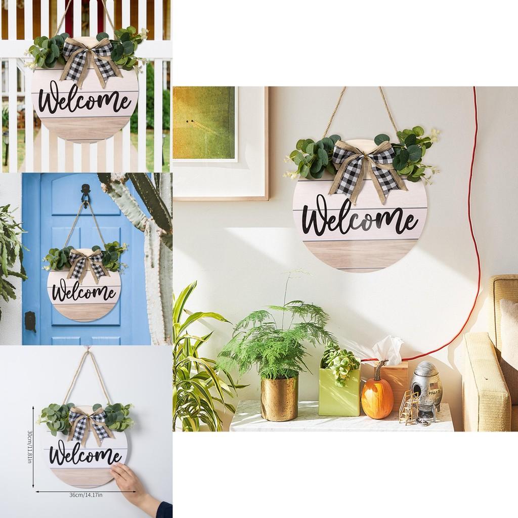 Eucalyptus Welcome Graceful Sign With Chic Black And White Plaid Bow For Decor Seasonal