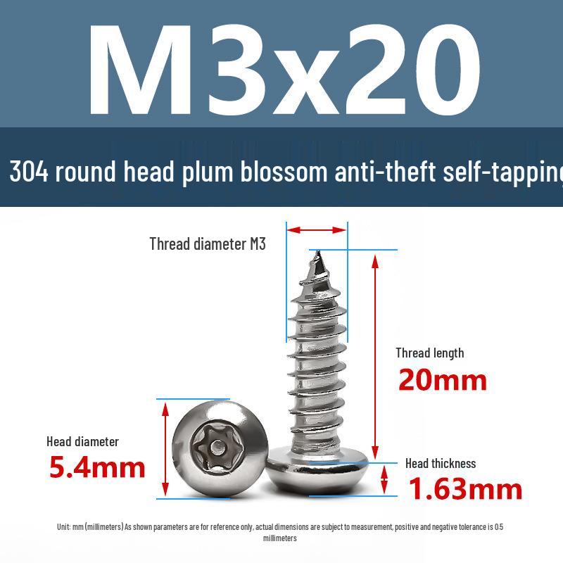 Yigu 304 Anti-Theft Torx Pin Self-Tapping Screws: M2-M5 Round Head, Mushroom Head, Pointed Tail Wood Screws