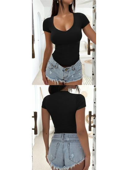 Cross-Border Women's High-End Slim-Fit Short-Sleeve Fashion T-Shirt