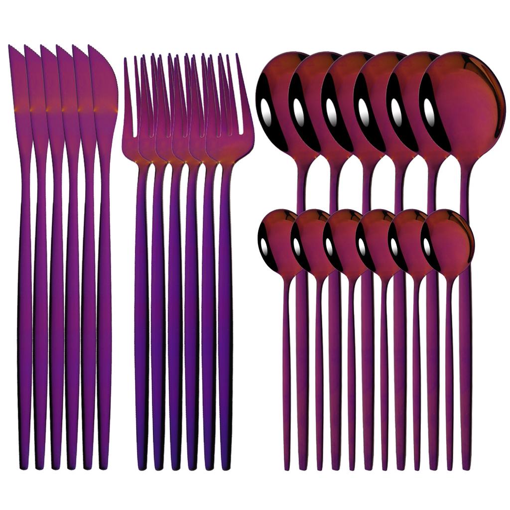 24Pcs Gold Tableware Set Stainless Steel Flatware Dinnerware Spoon Knife Fork Dinner Cutlery Set Western Kitchen Silverware