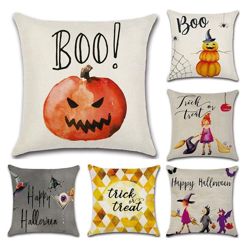 Luxurious Halloween Pillow Case For Sofa And Home Decoration With Pumpkin Design Linen Throw