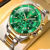 OLEVS Analog Quartz 30M Water Metal Date Silver Stainless Large Green Men's Watch, Resistant, Band, Display, Steel, Dial,