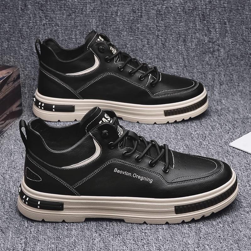 Men's Shoes Summer 2025 New Men's Casual One-pedal Leather Shoes Little White Board Shoes High-top Martin Boots Versatile Trendy Shoes