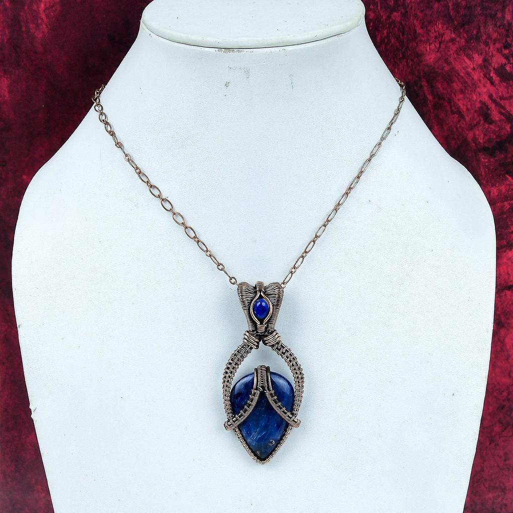 Sodalite Pendant Copper Wire Wrapped Jewelry Lapis Lazuli Gemstone Pendant