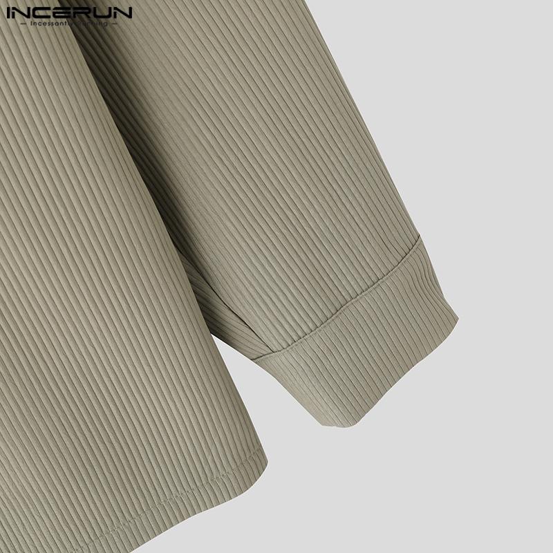 INCERUN Oversized Spring Men Long Sleeve Lapel Patchwork Buttons Up Texture Shirts