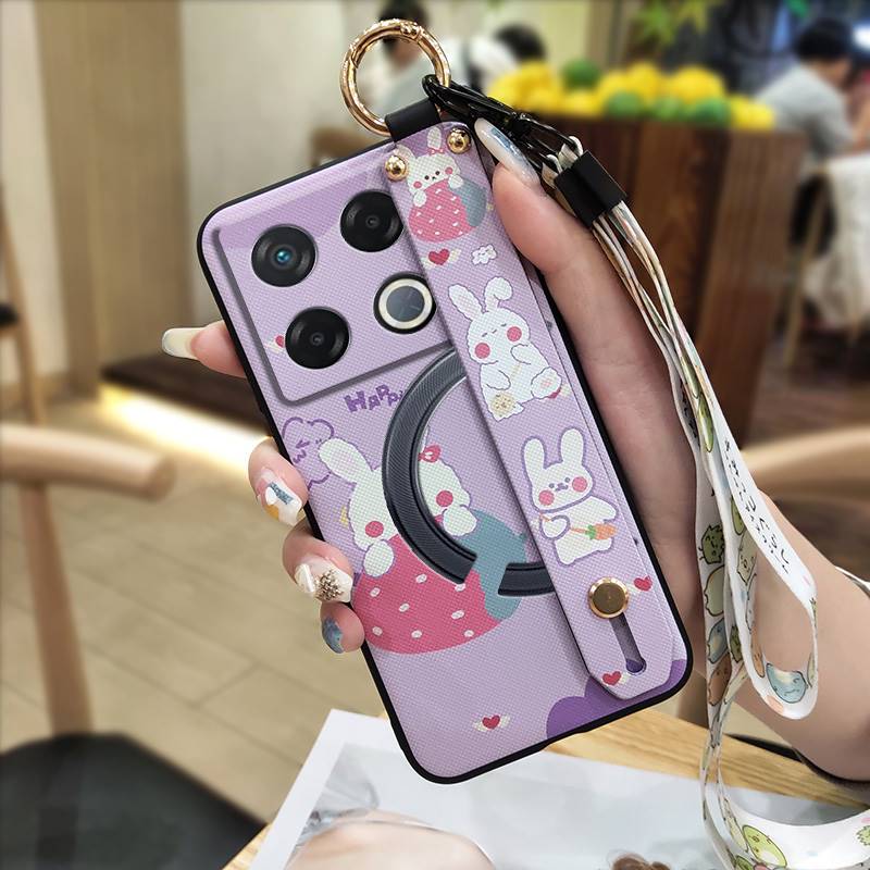 Cute Silicone Phone Case For infinix GT 20 Pro/X6871 Phone Holder Lanyard Durable Ring Back Cover Fashion Design Cartoon