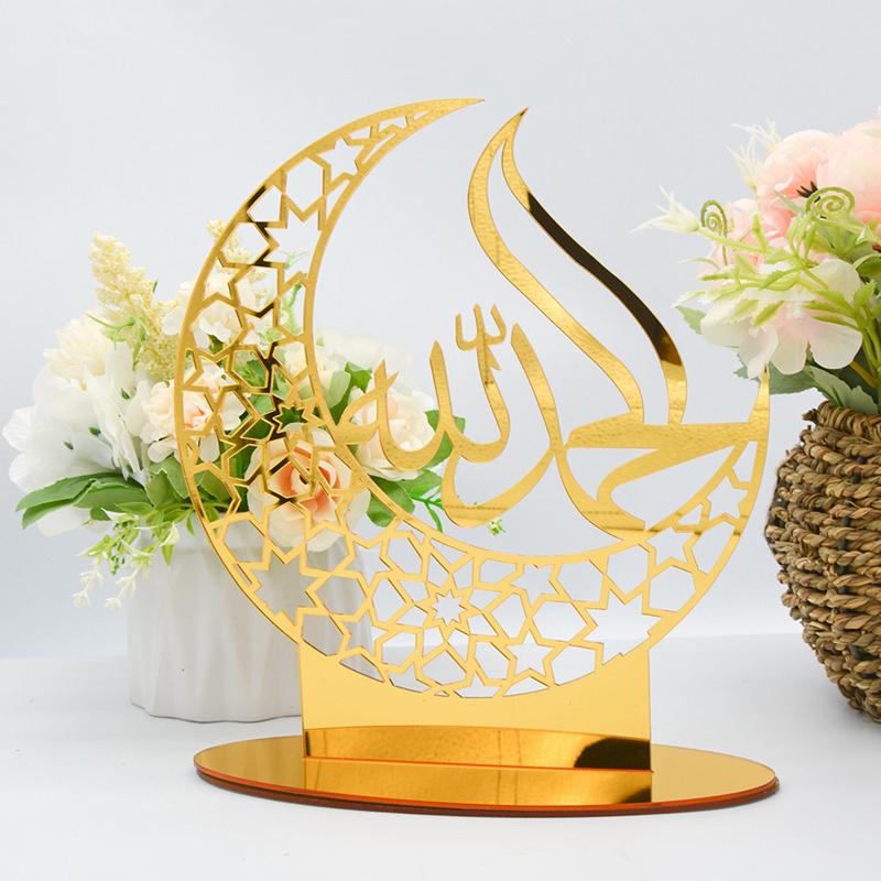 Ramadan Kareem Akrylová ozdoba Eid Mubarak Dekorace pro domov Islámské muslimské párty potřeby Zlatá měsíční dekorace Dárek k EID Al Adha