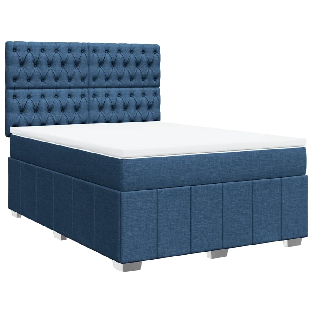 Vidaxl Continental Bed with Mattress, Blue, Fabric 140X200 Cm