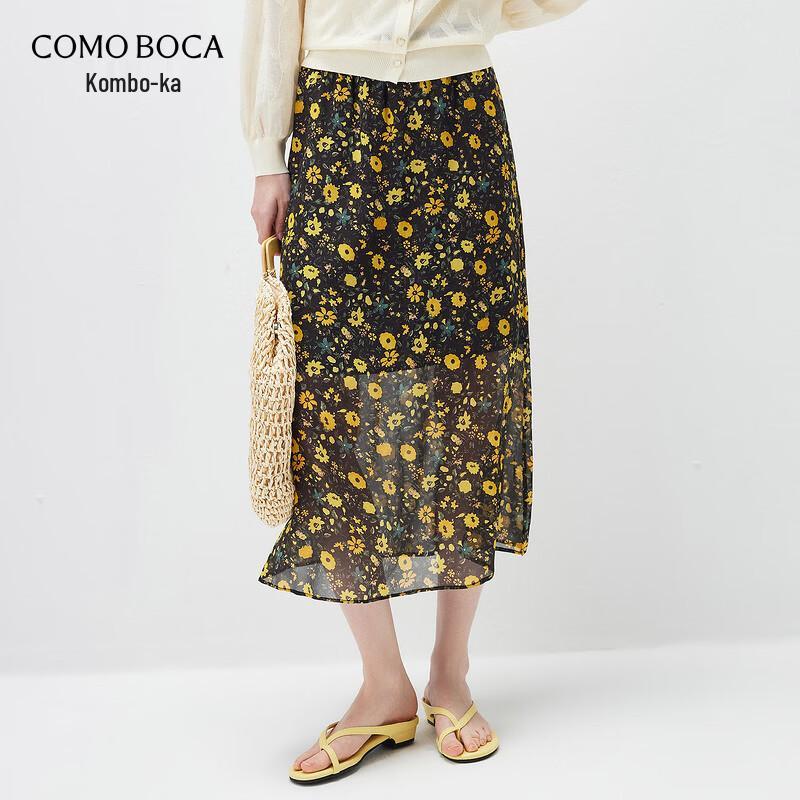 Printed Mulberry Silk A-Line Midi Skirt XL