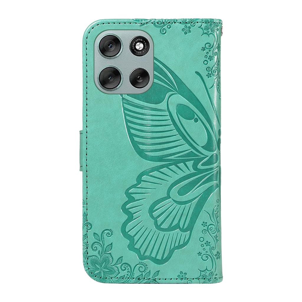 For Motorola Moto G56 5G Case Butterfly Pattern PU Leather Folio Flip Phone Cover - Green
