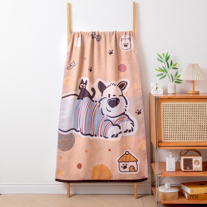 Extra Large Cotton Gauze Cartoon Bath Towel - Soft, Quick-Drying for Adults & Kids