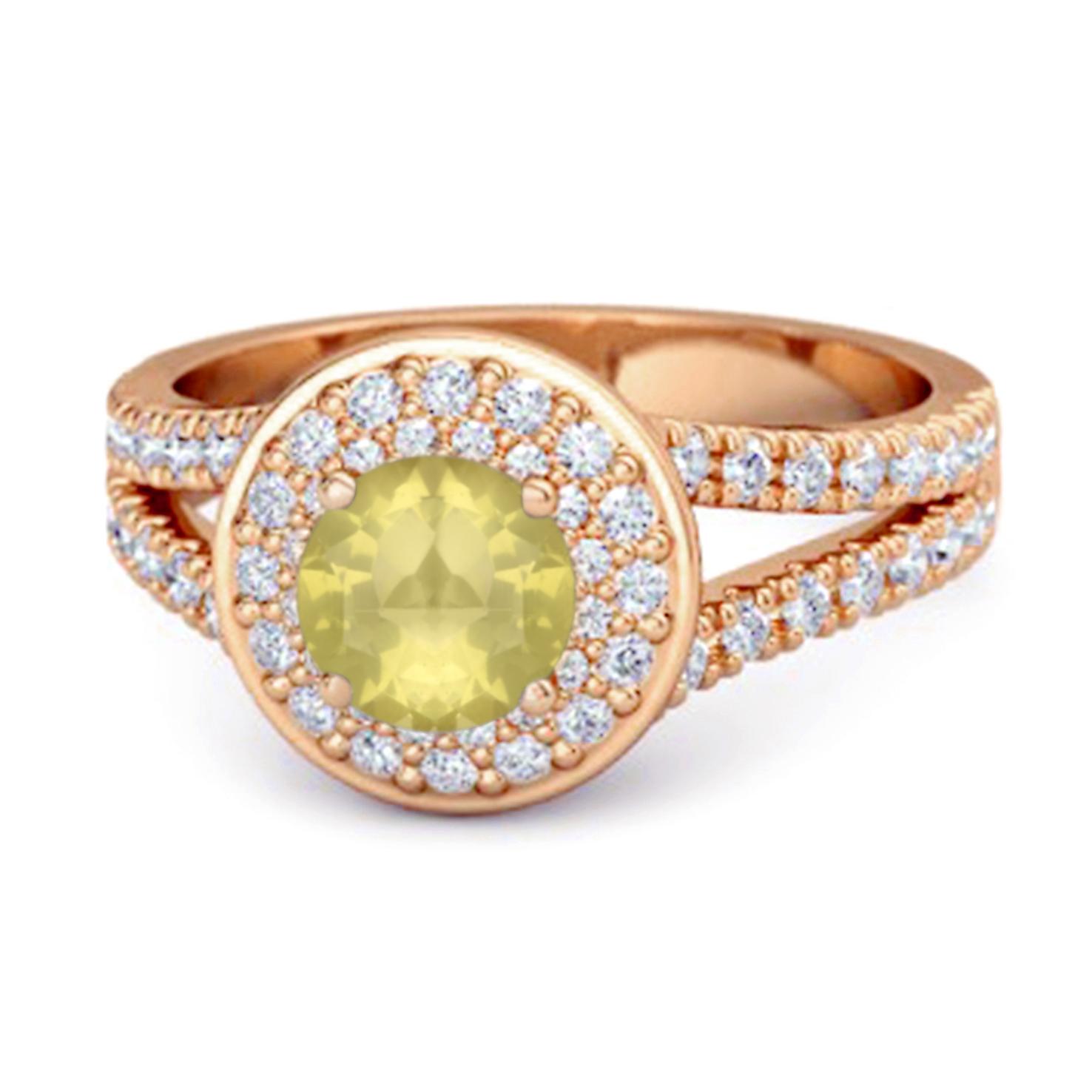 Lemon Quartz Double Halo Accents Ring -925 Sterling Silver Rose Gold Vermeil 9