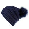 Gorro de punto trenzado de Color sólido con bola de zorro de piel sintética Otoño Invierno para mujer