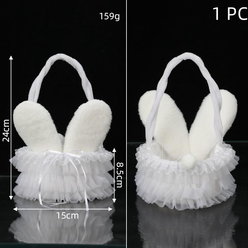 Stuffed Girls Gifts Fluffy Party Supplies Bunny Ears Basket Glitter Tulle Easter Basket For Spring Decor Easter Party