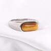 European and American 8MM Stainless Steel Ring with Inlaid Natural Stone - Versatile Retro Fashion Finger Ring