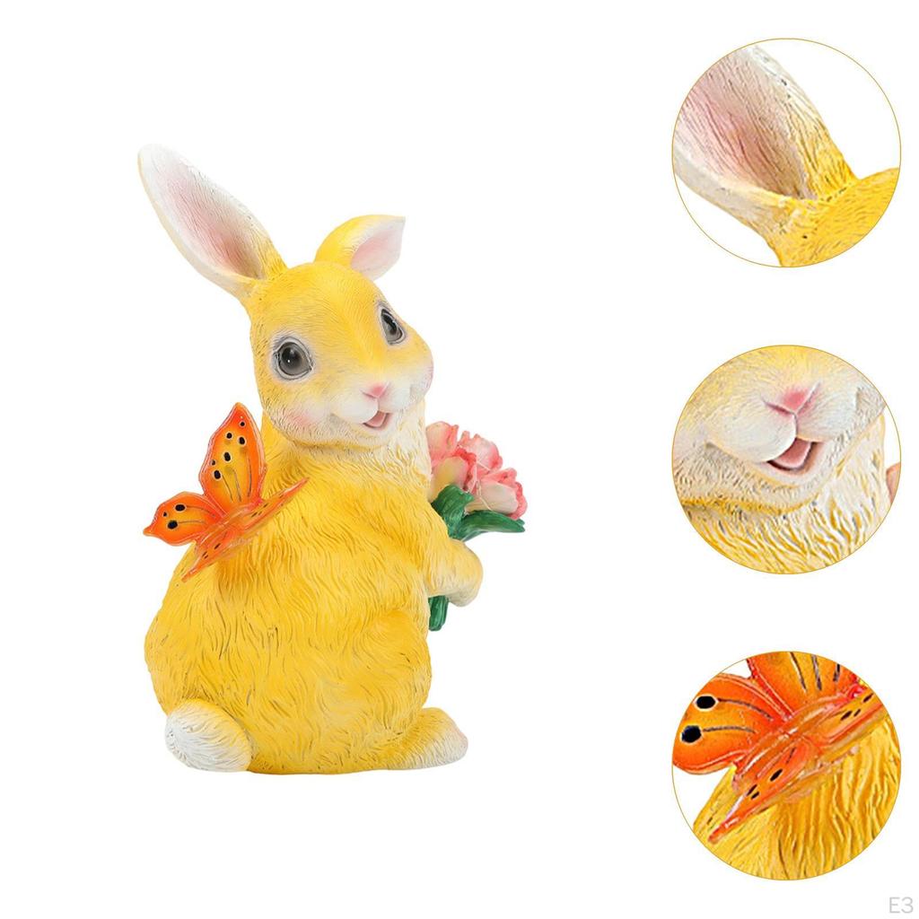 Landscape Lamp Rabbit Figurine,with Butterfly and Tulip Garden Decoration Animal Ornament for