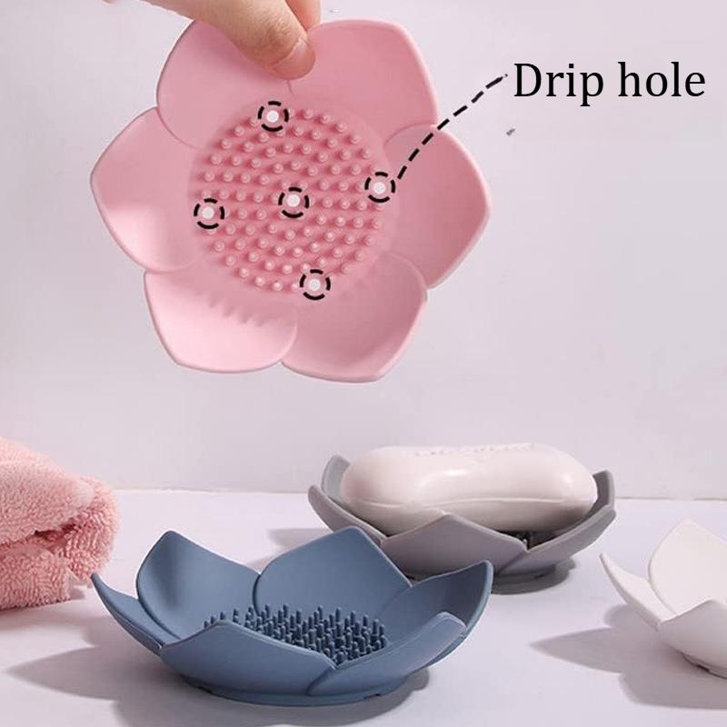 Soap Box Lotus Shape Non-slip Portable Silicone for Draining Soap Tray Draining Soap Dish Bathroom Gadgets Accessories