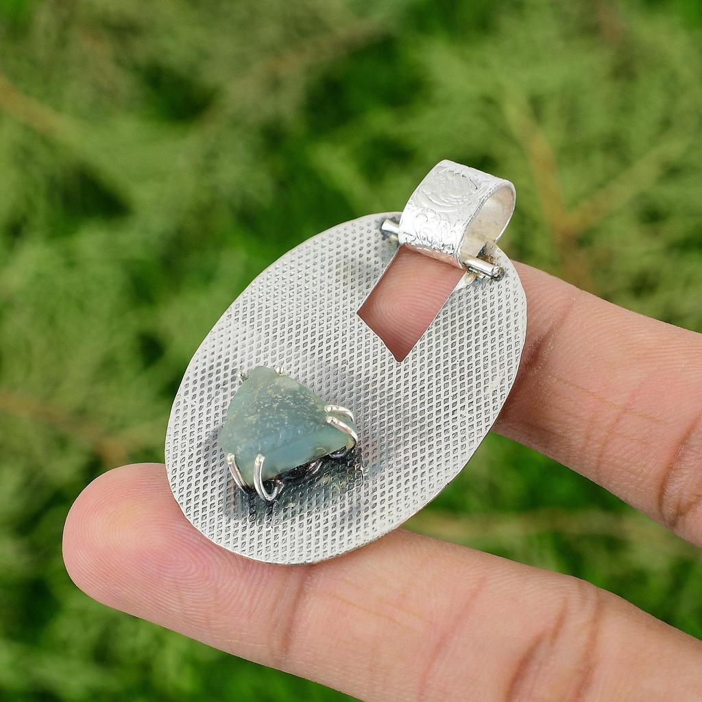 Daughters Day Sale Natural Prehnite Rough Sister Bezel Pendant Sterling Silver
