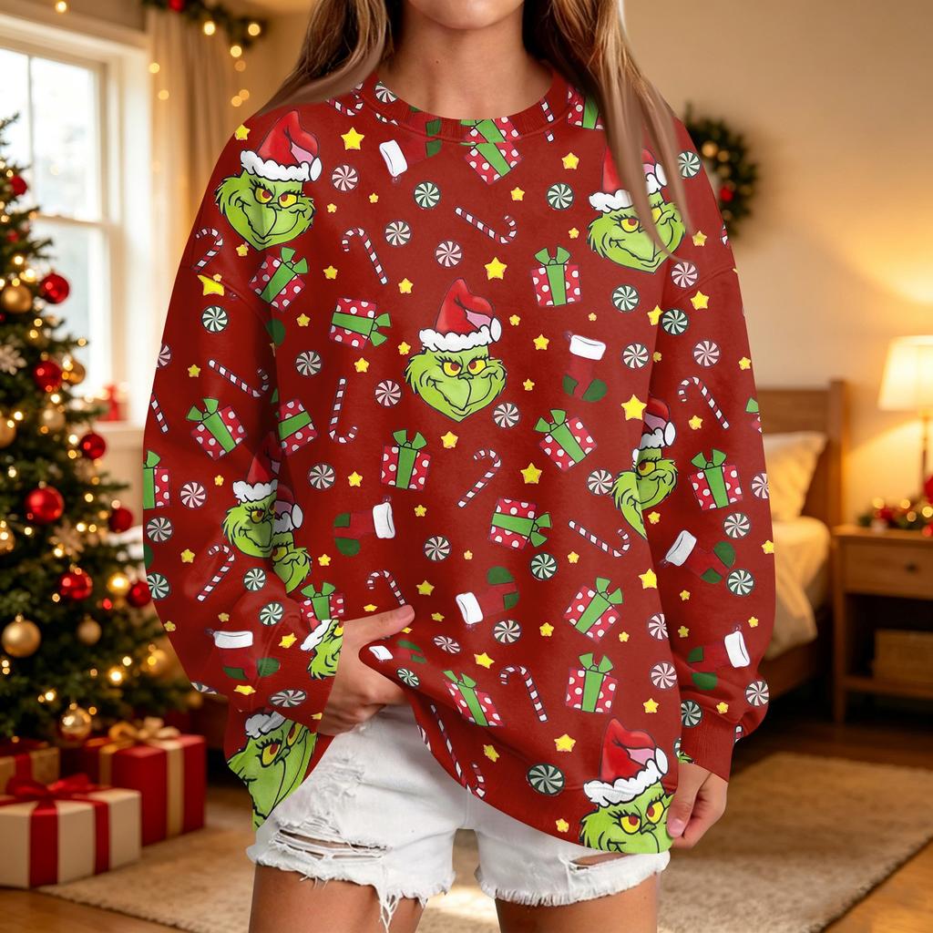 Women's Casual Christmas Print Neck Pullover Sweatshirt