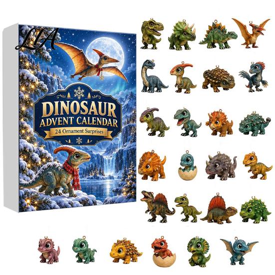Durable Acrylic Christmas Tree Decor 24 Days Dinosaur Advent Calendar 2026, Cute 2D Collectible Toy Set Figures Countdown Calendar, Holiday Gifts for