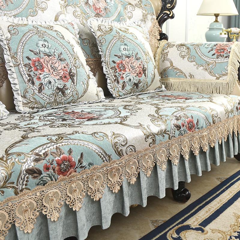 Europäische Sofakissen Stoffkombination Ledersofa Rutschfestes Sitzkissen Rückenlehnenhandtuch Speziell geformtes Konkubinensofa Kissen All-Inclusive Bezug