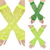 Diamond Studded Elastic Mesh Gloves, Half Finger Gloves