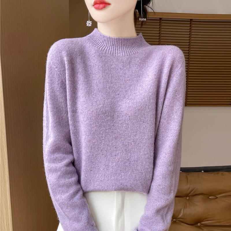 Elegant Advanced Style Seamless Half-High Women's Pullover Sweater in 100% Pure Wool