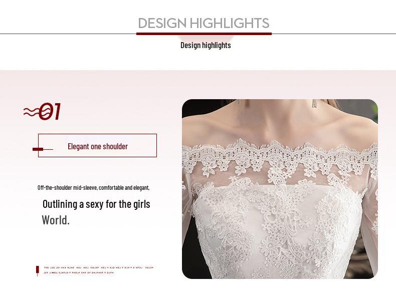 2025 Simple Korean Off-Shoulder Mid-Sleeve Plus Size Bridal Dress for Spring/Summer