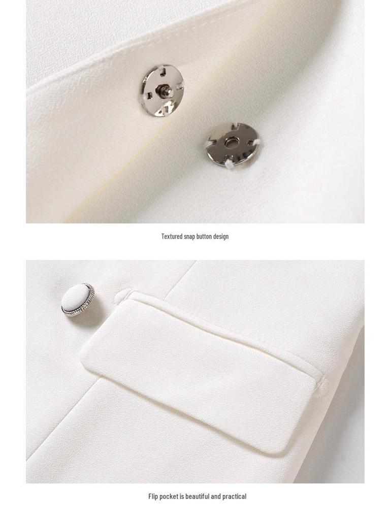 Spring/Summer White Double-Breasted Midi Dress with Suit Collar and Formal Workwear Elegance