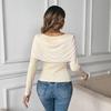 Gentle U-neck Off-the-shoulder Knitted Sweater with A Butterfly Twist Design, A Slimming and Form-fitting Long-sleeved Top for Women