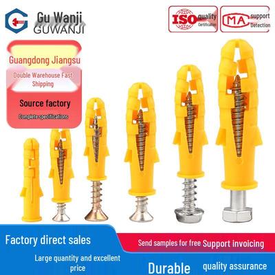 Yellow Fish Plastic Expansion Tube/Screw Set (6/8/10) - Includes Anchors, Self-tapping Screws, and Rubber Plugs.
