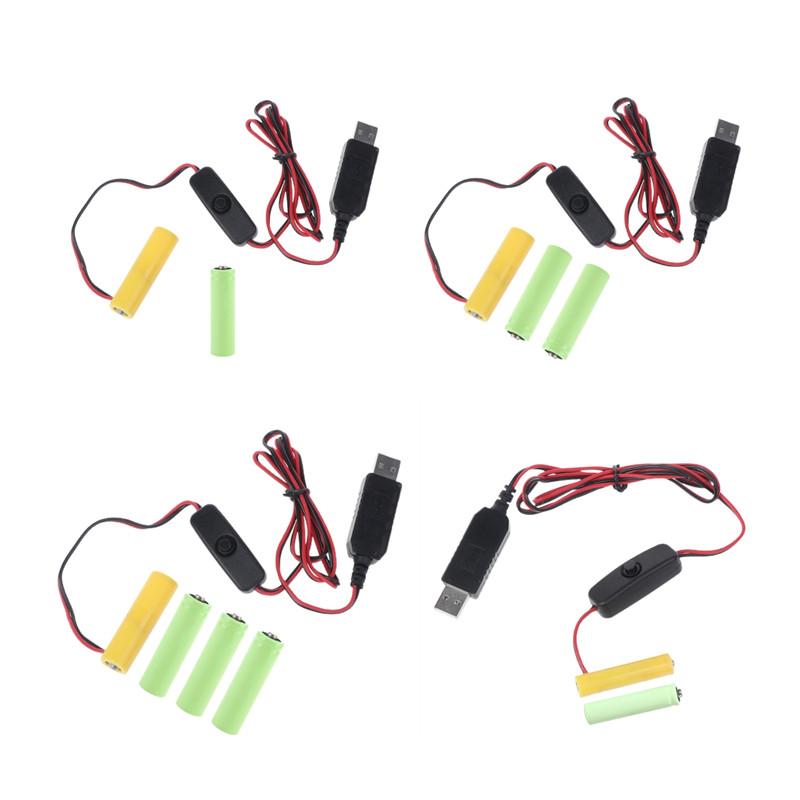 Universal 3/4.5/6V AA LR6 Battery 3V AAA Battery Eliminator USB Power Supply Cable with Switch for Radio LED Light Toy